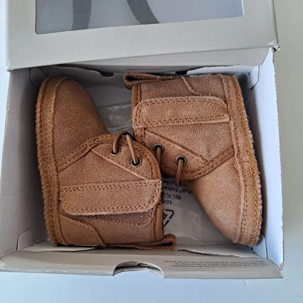 NWB UGG Baby Neumel Suede Wool Lined Ankle Boots Chestnut Kids Infant Size 0/1